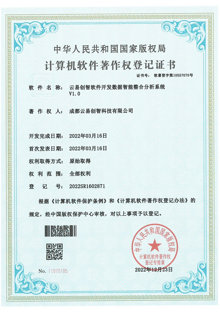 PG官网创智软件开发数据智能整合分析系统 2022SR1602871
